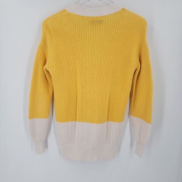Loft Cardigan Womens XS Yellow White Long Sleeve Button Up Cotton Knit Preppy - Picture 2 of 11